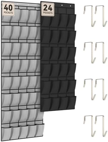 dodowin Over Door Shoe Organizers, 2 Pack, 24+40 Pockets, Black/Grey by dodowin