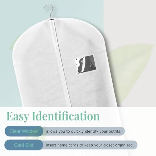 4-Pack Breathable Garment Bags for Hanging Clothes – Dust-Proof Suit & Dress Covers with Clear Window – Waterproof, Foldable Closet Storage Organizer for Coats, Gowns, and Jackets (White, 40") - Image 5