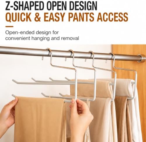 Pants Hangers for Closet, Open Ended 2 Tier Hanger with Space Saving Dual Layer Design, Non Slip PVC Coated Metal Construction, Closet Storage Solution for Pants, 10 Pack, Gray - Image 5