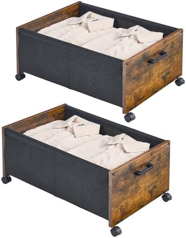FOUCSSOMEI Under Bed Storage with Wheels, Wooden Under Bed Drawers On Wheels, Rolling Under Bed Shoe Storage, Space Saving, Rustic Brown,70L by FOUCSSOMEI