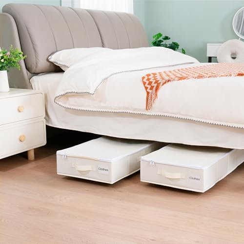 Vincona Under Bed Storage with Wheels, 2 Pack Under Bed Storage Containers with Label Holders for Clothes, Shoes and Blankets, Rolling Underbed Shoe Organizer with Cover, Beige (35.43x15.7x7.28 in) - Image 4