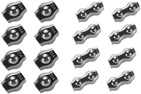 16 PCS 1/8 Inches M3 Stainless Steel Wire Rope Cable Clip Clamp, 8 PCS Duplex Double Bolt Cable Clamp + 8 PCS Simplex Single Bolt Wire Rope Clips for 1/8 Inch (1.5mm-3mm) Wire Cable for Outdoors by GoalMad