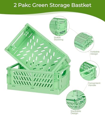 HUUSMOT 2-Pack Collapsible Plastic Storage Baskets, Green, 9.8"x6.5"x3.8" - Image 2