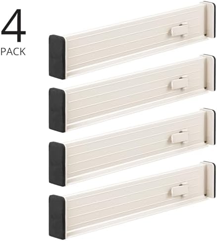 mDesign Set of 4 Drawer Dividers – Expandable Drawer Organiser Set with Protective Foam Ends – Useful Kitchen Accessories – Cream - Image 2