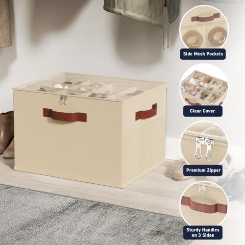 Ornavo Home Linen Large Shoe Storage Organizer Bins 2 Pack, Khaki - Image 3