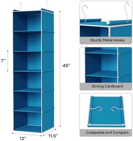 MAX Houser 6 Tier Hanging Closet Organizer with 2 Sturdy Hooks, Blue - Image 3