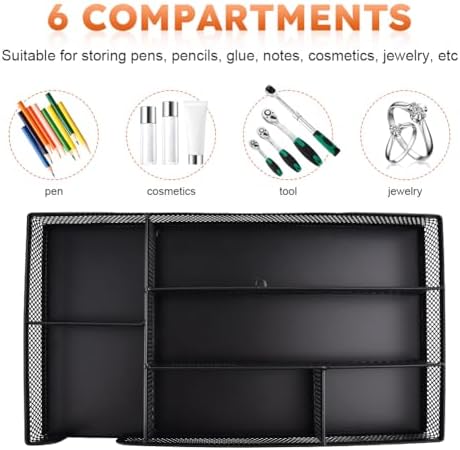 Metal Mesh Desk Drawer Organizer Tray, 6 Compartments 11”x6”x1.5” - Image 3