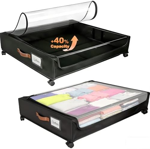 80L Large Under Bed Storage with Wheels, 2-Pack XXL Underbed Shoe Storage by Unknown