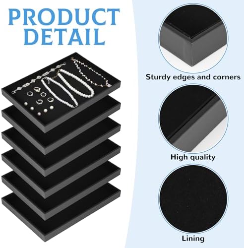 Rainmae 6 Pcs Velvet Stackable Jewelry Tray Showcase Display, Black - Image 3