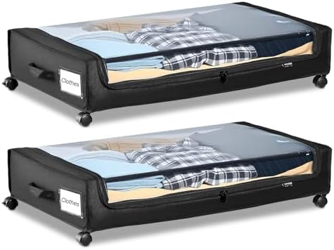 VEVOR Under Bed Storage with Wheels, 30.3 x 18.5 x 6.8 inch, Underbed Containers with Clear Lid, Underbed Shoe Organizer, Rolling Under the Bed Storage Bins for Clothes Shoes Blankets Bedroom, 2 Pack by VEVOR