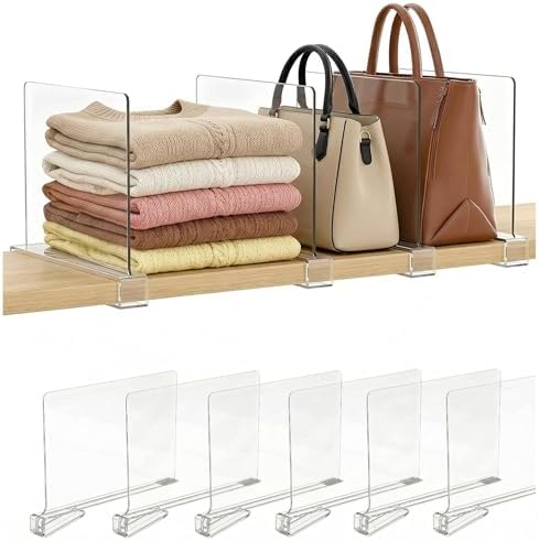 Acrylic Shelf Dividers, 6 Pack Clear Closet Shelf Organizer, Slide-On Vertical Dividers for Sweaters Shirts Towels Handbags, Fits Standard 3/4 in Thick Shelves, 11 in W x 8 in H by Unknown