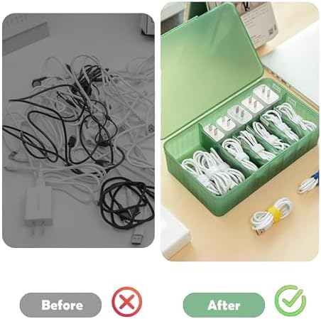 Cable Organizer Box Extra Wide, Travel Charger Cord Earphone Storage Case with Lid (Translucent White) - Image 6