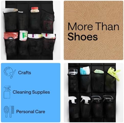 GORILLA GRIP Over the Door Shoe Organizer, 12 Large Pockets, Black - Image 6