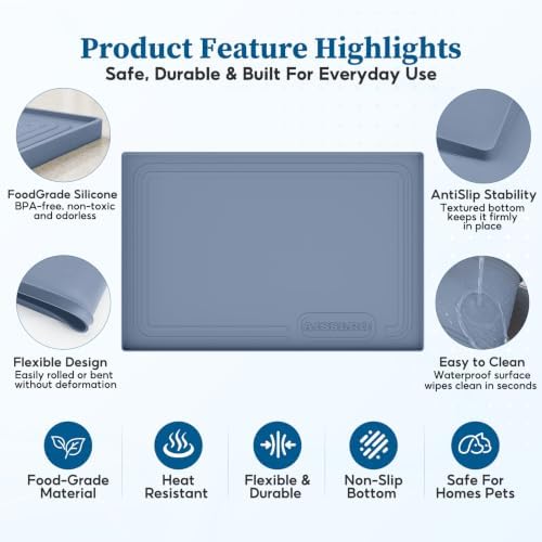 Aisslro Waterproof Under Sink Mat 25"x19", Silicone Mat, Dark Blue - Image 5