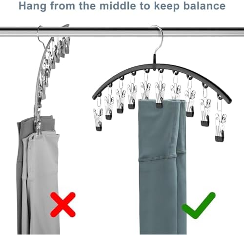 Legging Organizer for Closet, Metal Yoga Pants Hangers 1 Pack w/10 Clips Holds 10 Leggings, Space Saving Hanging Closet Organizer w/Rubber Coated Closet Organizers and Storage, Black - Image 5
