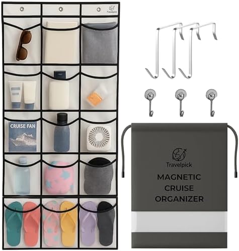 Cruise Ship Magnetic Door Organizer, Over The Door Organizer For Cruise Cabins, Magnetic Shoe Rack - 3 Strong Anti-Scratch Magnets - 15 Large Durable Pockets To Store Cruise Essentials 2026 by Travelpick