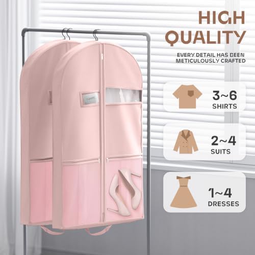 Lazebox 43" Travel Garment Bag with Accessories Zipper Pocket, Heavy Duty Suit Bag for Suits, Tuxedos, Dresses, Coats, Pink, 1 pack - Image 4