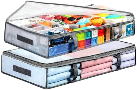 2 Pack Under Bed Storage Containers Bins, Humid-Proof Plastic Underbed Storage Bins, Clothes Storage and Organization Bags, Under the Bed Blanket Storage with Handles for Clothes, Bedroom by MakeLifeBetterEasier
