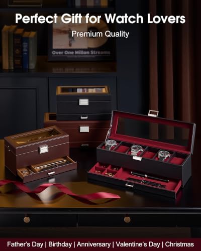 Lolalet 4-Slot Watch Case for Men, Mens Jewelry Box with Glass Lid-Espresso - Image 7