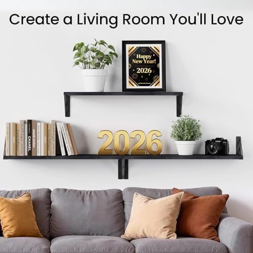 BAYKA Wall Mounted Floating Shelves, Wood Floating Wall Shelf for Books & Decor, Small Space-Saving Display & Organizer（Black，23in，Set of 3） - Image 3