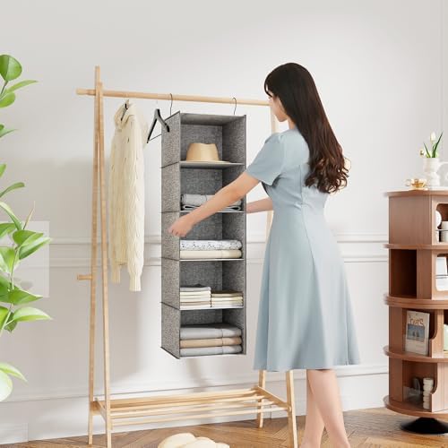Hanging Closet Organizer 5-Shelf, Oxford Linen Wardrobe Storage, Gray - Image 2
