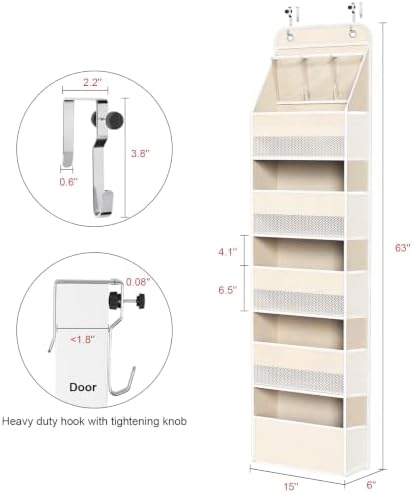 Univivi Fabric Over Door Hanging Organizer for Baby Nursery, Beige, 6-Shelf - Image 4