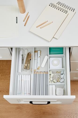 Annova Desk Top Organizer Tray for Office Organization - Metal Mesh - Storage Tray with Dividers for Pens, Desktop Accessories, Bathroom, Kitchen, Makeup and Office Supplies (Large, White) - Image 6
