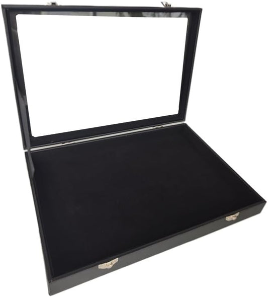 Wooden Jewelry Organizer Tray Box with Clear Lid, Travel Rectangle Organization Storage Box with Metal Clasp, Velvet Blank Jewelry Display Case for Necklaces Bracelets Rings Accessories (Black)