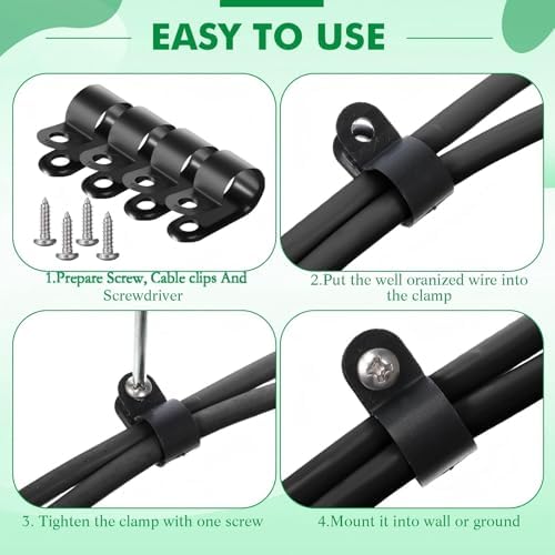 Hicarer 50 Pack R-Type Cable Clip Wire Clamp, Nylon Screw Mounting Cord Fastener Clips with 50 Pack Screws for Wire Management (Black, 1/2 Inch) - Image 6