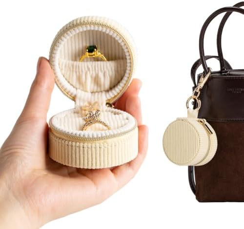 Ring Box & Holder with Keychain, Mini Velvet Jewelry Travel Case, Small Organizer for Earrings Necklaces, Engagement Wedding Couples Gift for Women Bride (Yellow) by Unknown