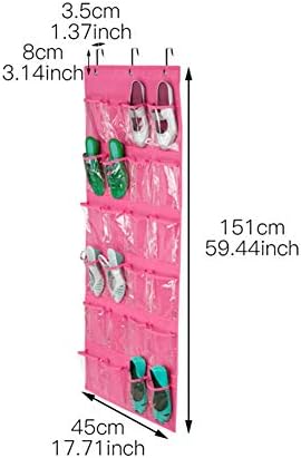 Over The Door Hanging Shoe Organizer Rack Holder Home Non-woven Transparent Storage Bag 24 Pockets With 3 Hooks (Pink) - Image 2