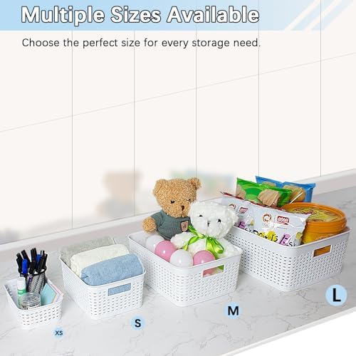 Plastic Storage Baskets for Cabinets, Household Pantry Organization with Handle,Organizer Bins for Room,Bathrooms,Under-Sink,Kitchen (White, S-3PACK) - Image 3