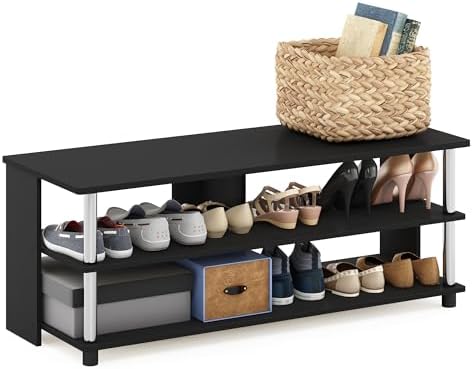Furinno Turn-N-Tube Shoe Rack, 3-Tier Shoe Organizer, Compact Shoe Storage with Open Shelves and Stainless Steel Tubes, 15.5 x 41.1 x 15.8, for Closet Entryway, Office, Garage, Americano - Image 3