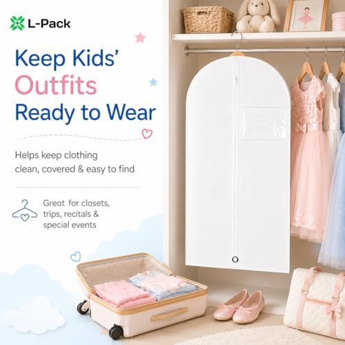 Kids Garment Bag with Clear Window, Hanging Clothes Storage Cover for Dresses, Suits & Dance Costumes, Breathable Travel Bag for Baby Toddler Child, 30" x 18", White, Pack of 1 - Image 5