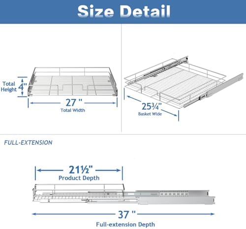ROOMTEC Pull Out Cabinet Organizer, 27" W x 21.5" D, Heavy Duty Slide Out Kitchen Cabinet Organizers, Neutral - Image 3