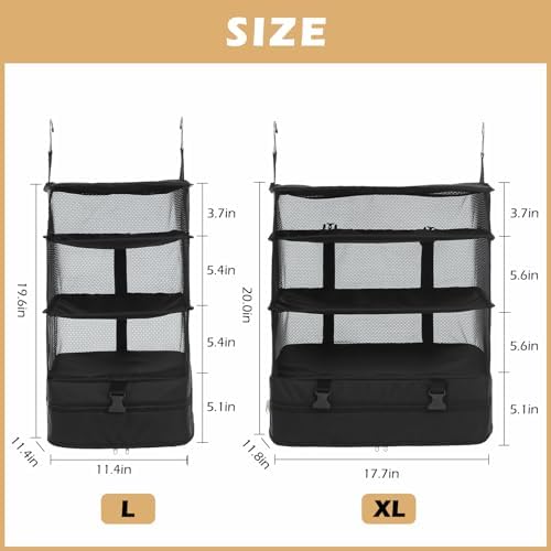 Surblue Hanging Closet Storage Bag Collapsible 3-Shelf Washable Oxford Fabric with 2 Hooks (L 11.41 * 11.41 * 19.68in, Black) - Image 5