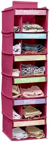 Kids Clothes Organizer, Weekly Clothes Organizer for Kids, Pink, 6 Shelf by Houseables