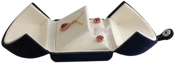Navy Blue Velvet Premium Grade Jewelry Box for Earrings Necklace Double Layer Modern Unique Design Packaging Gift for Her (Jewelry is not included)