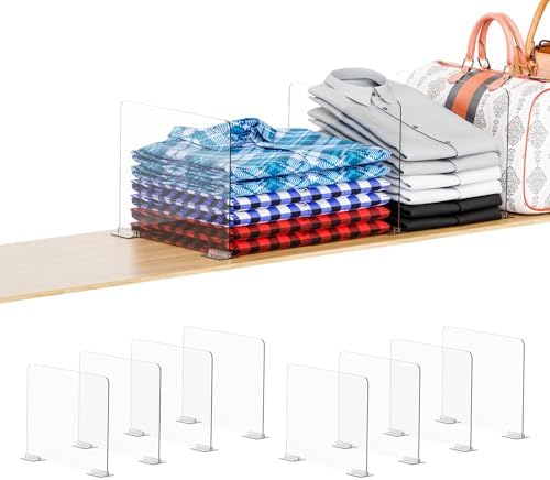 Yieach 8 Pack Acrylic Shelf Dividers for Closet Organization - Suitable for All Cupboard,Wood Shelves -Clear Closet Dividers for T Shirt,Towel,Bag,Purse Dividers,Handbag Organizer,Sweater Organizer by Yieach