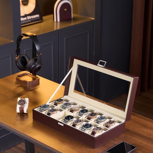 ProCase Watch Box Organizer, 14 Slot Watch Display Case, Espresso&Beige - Image 6