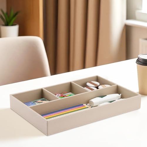 KINGFOM 4-Slot Leather Drawer Tray Desk Stationery Sundries Organizer Storage Box Pen Pencil Holder Case Container (Dark Beige) - Image 6