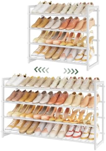 FAVOOSTY 4-Tier Expandable Shoe Rack, Adjustable Shoe Shelf Storage Organizer Space Saving Metal Free Standing Shoe Rack for Entryway Closet Doorway, White by FAVOOSTY