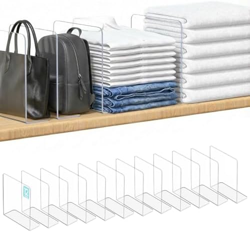 OKPOW Shelf Dividers for Closet Organization: 12 Pack Durable Clear Acrylic Divider Organizer for Shelves - Vertical Adjustable Shelving Separators for Clothing Purse by OKPOW