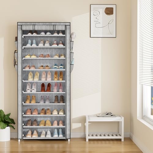 VTRIN Vertical Narrow Shoe Rack Organizer Tall Shoe Rack for Closet Entryway 10 Tier Non-Woven Cover Shoe Shelf Holds 36-41 Pairs Free Standing Shoe Storage Cabinet with Dustproof Cover, Multi Color - Image 7