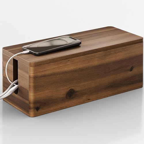 TIDITA 16" L Wooden Large Cable Management Box Round Edge (Walnut Color) by TIDITA