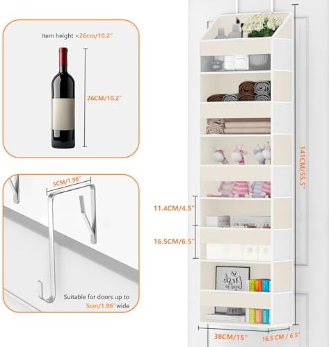 Over Door Organizer with 5 Large Pockets & 10 Mesh Side Compartments - Behind The Door Storage for Bathroom, Bedroom, Closet, Pantry, RV & Nursery - Baby Room Organizer Solution - Beige - Image 3