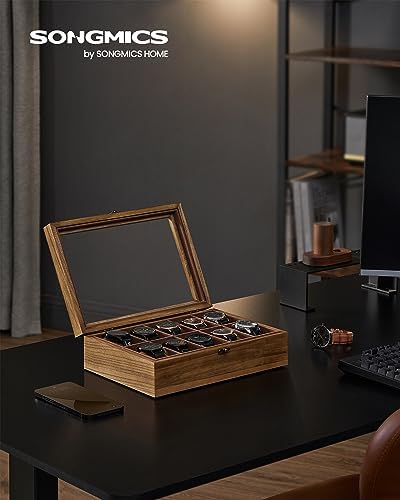 SONGMICS 10-Slot Wooden Watch Box, Display Case with Large Glass Lid - Image 2