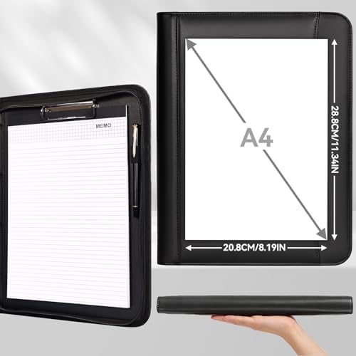 Eshow Portfolio Organizer - 3 Ring Binder with Zipper, Vegan Leather Business Padfolio Folder with Notepad Includes 5 Clear Sheet Protectors for Documents Files for Men Women - Image 2