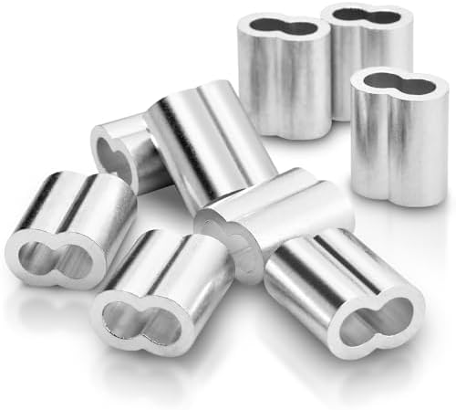 CooBigo 50Pcs 5/32""Cable Crimp Sleeves, Aluminum Wire Rope Crimping Loop Sleeve. Cable Ferrules for Cable and Wire Rope Crimp Double Barrel Crimp Sleeves (M4-5/32"") by CooBigo