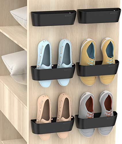 6Pack Wall Shoe Rack, Adhesive or Screw Mount for RV, Black by Yocice